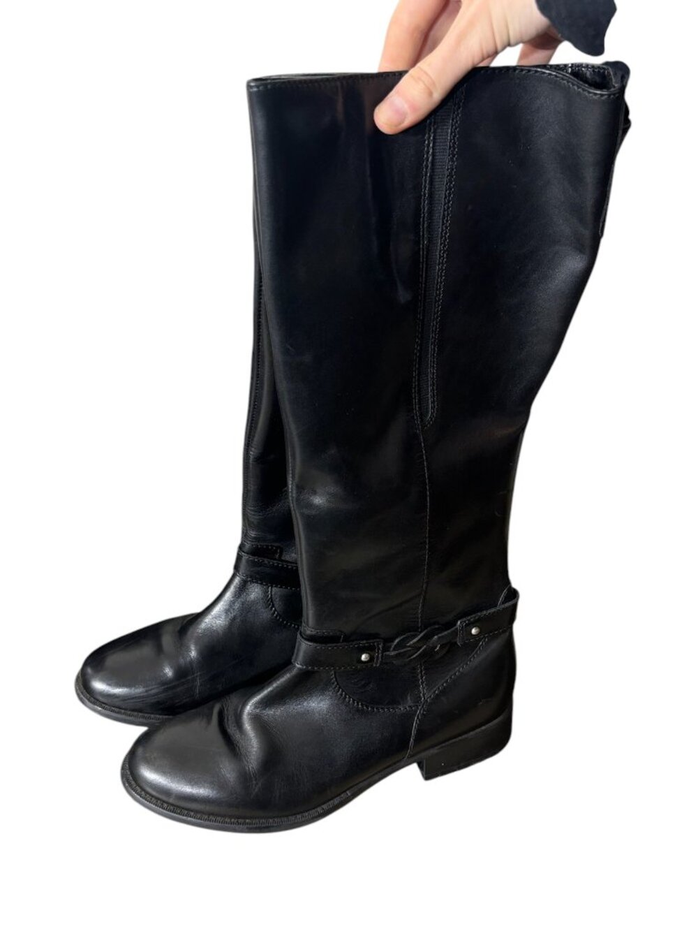 Clarks Plaza Market Women Black Leather Zipper Equestrian Boots Knee HighSize 9